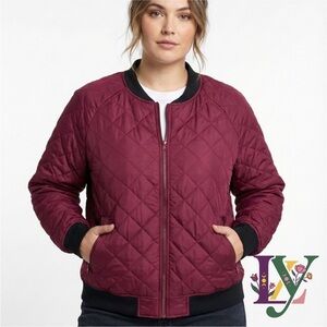 Angstar Maroon Quilted Bomber Jacket XL Aviator Utility Sleeve Pocket Burgundy